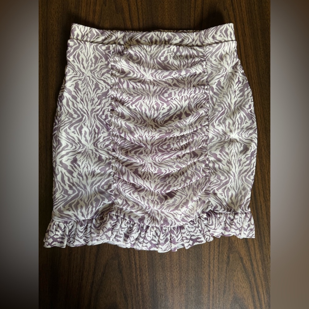 Free People Zebra Ruched Romi Mesh Purple White mini Skirt Size XS